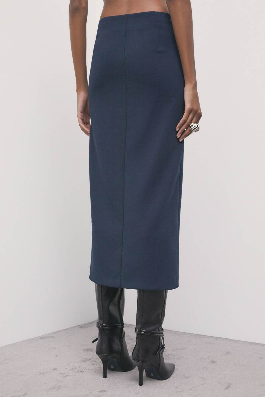 Tailored midi skirt with buttons, Blue, Patrizia Pepe