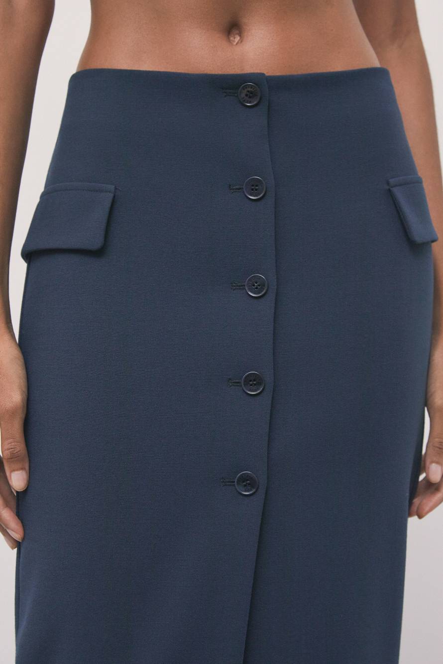 Tailored midi skirt with buttons, Blue, Patrizia Pepe
