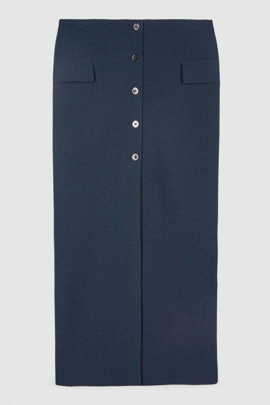 Tailored midi skirt with buttons, Blue, Patrizia Pepe