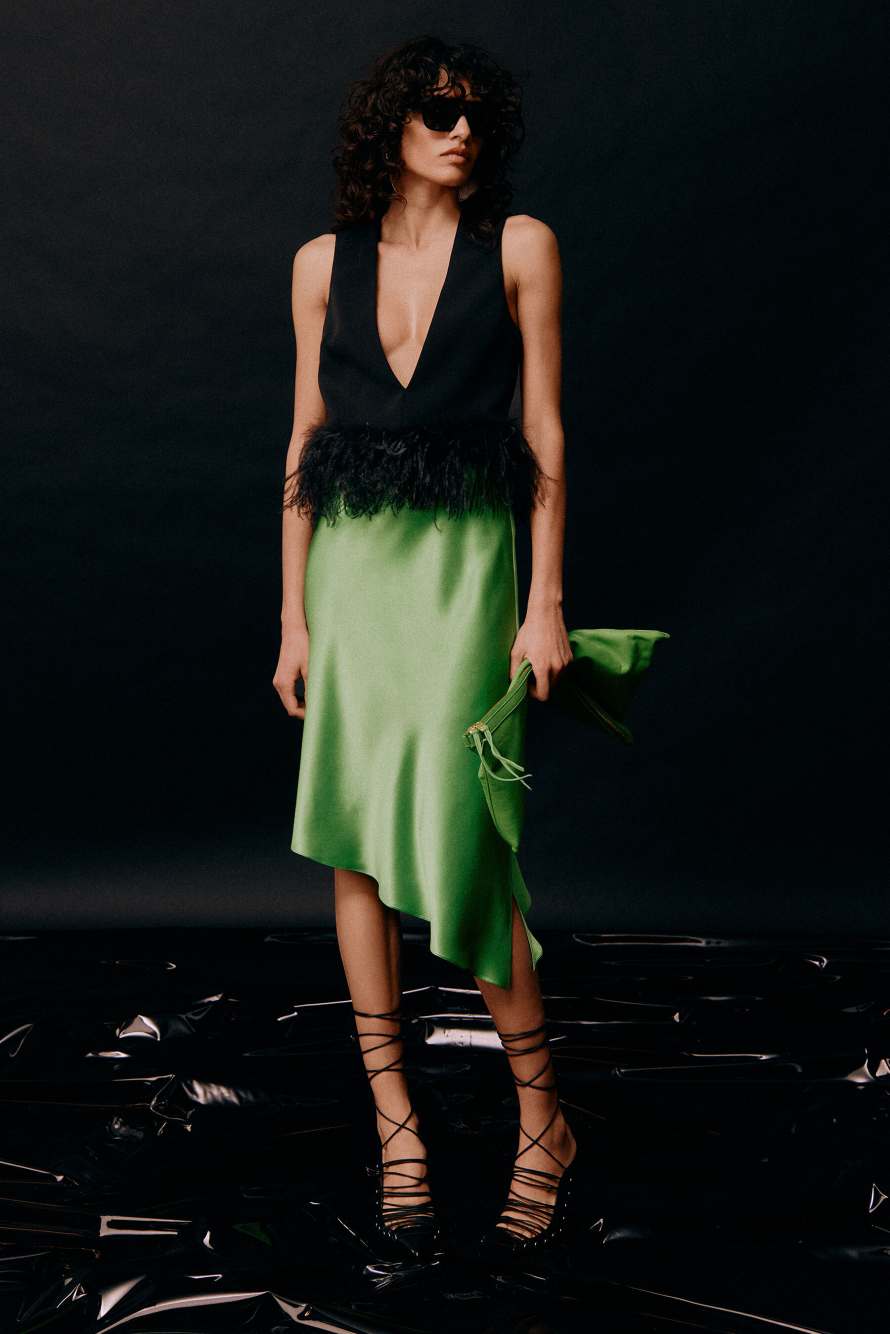 Asymmetrical silk midi skirt, Green, Patrizia Pepe