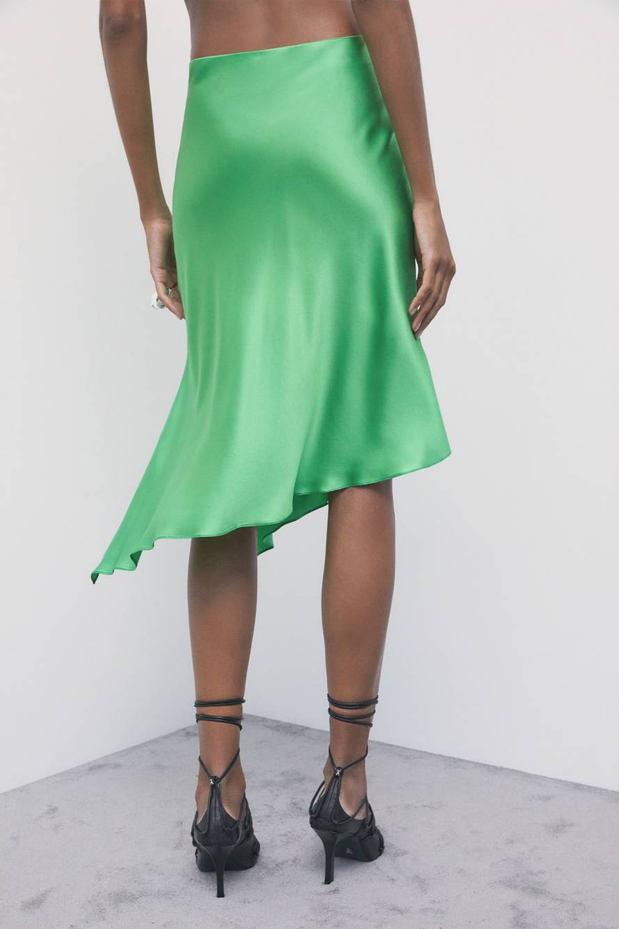 Asymmetrical silk midi skirt, Green, Patrizia Pepe