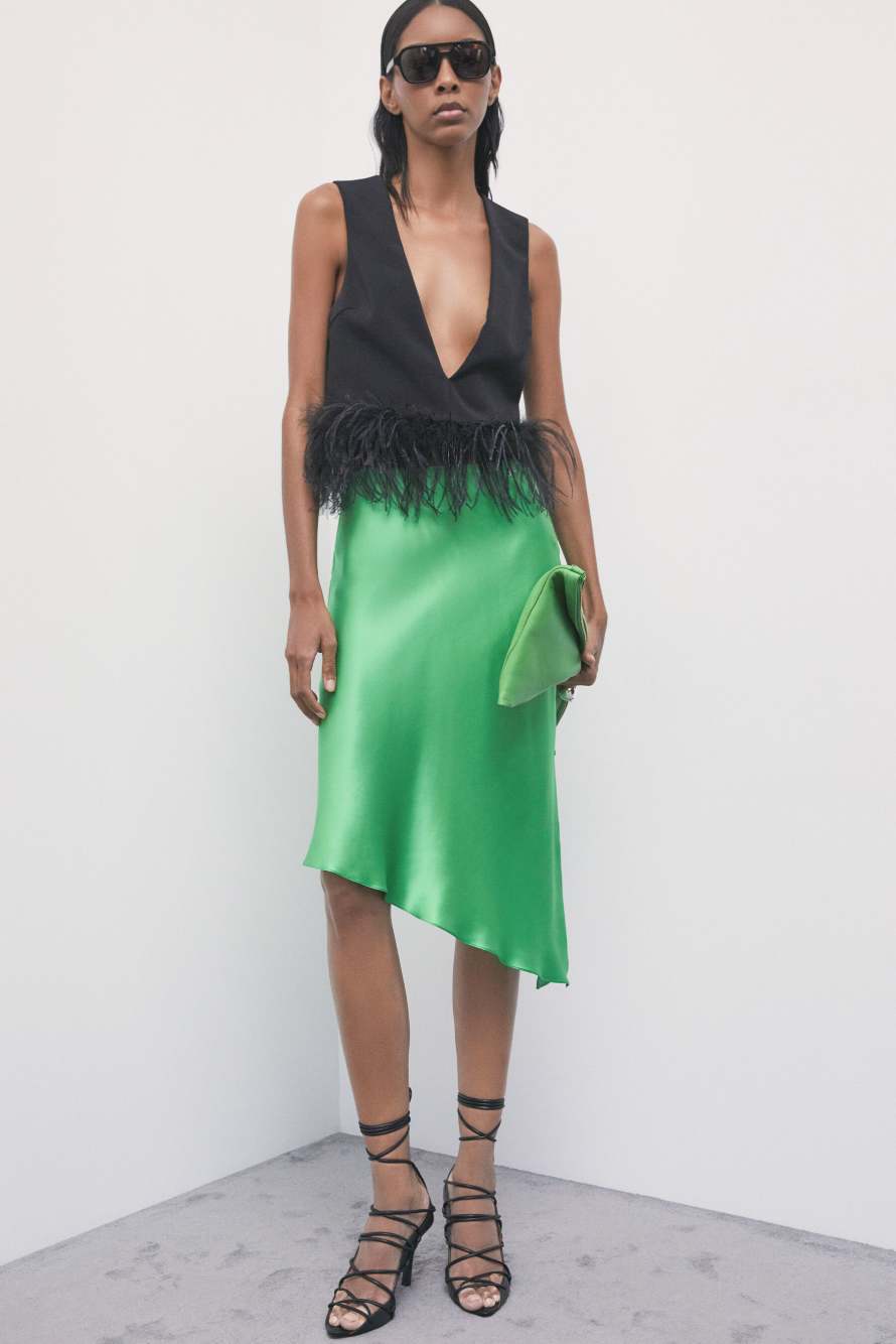 Asymmetrical silk midi skirt, Green, Patrizia Pepe
