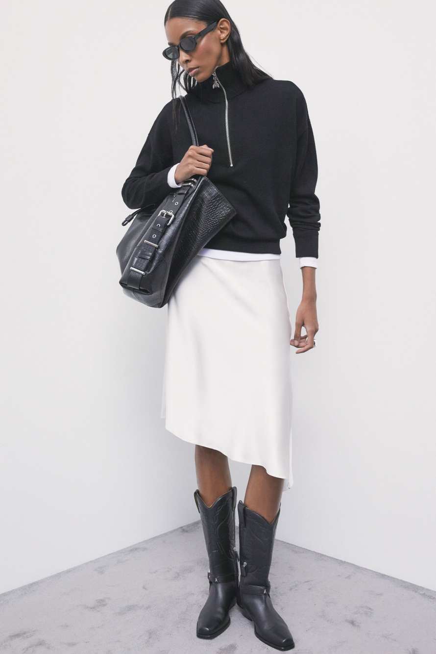 Asymmetrical silk midi skirt, White, Patrizia Pepe