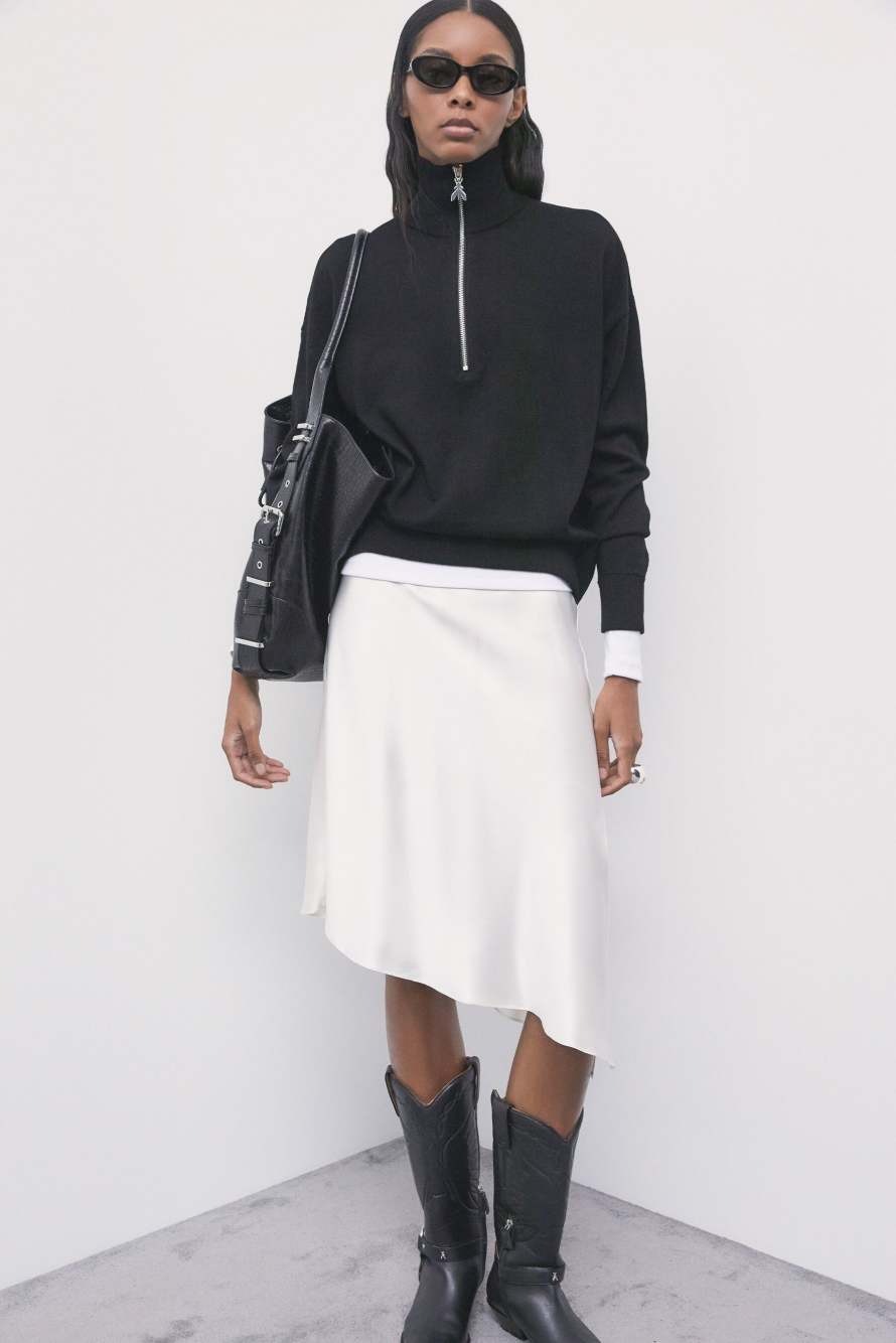 Asymmetrical silk midi skirt, White, Patrizia Pepe