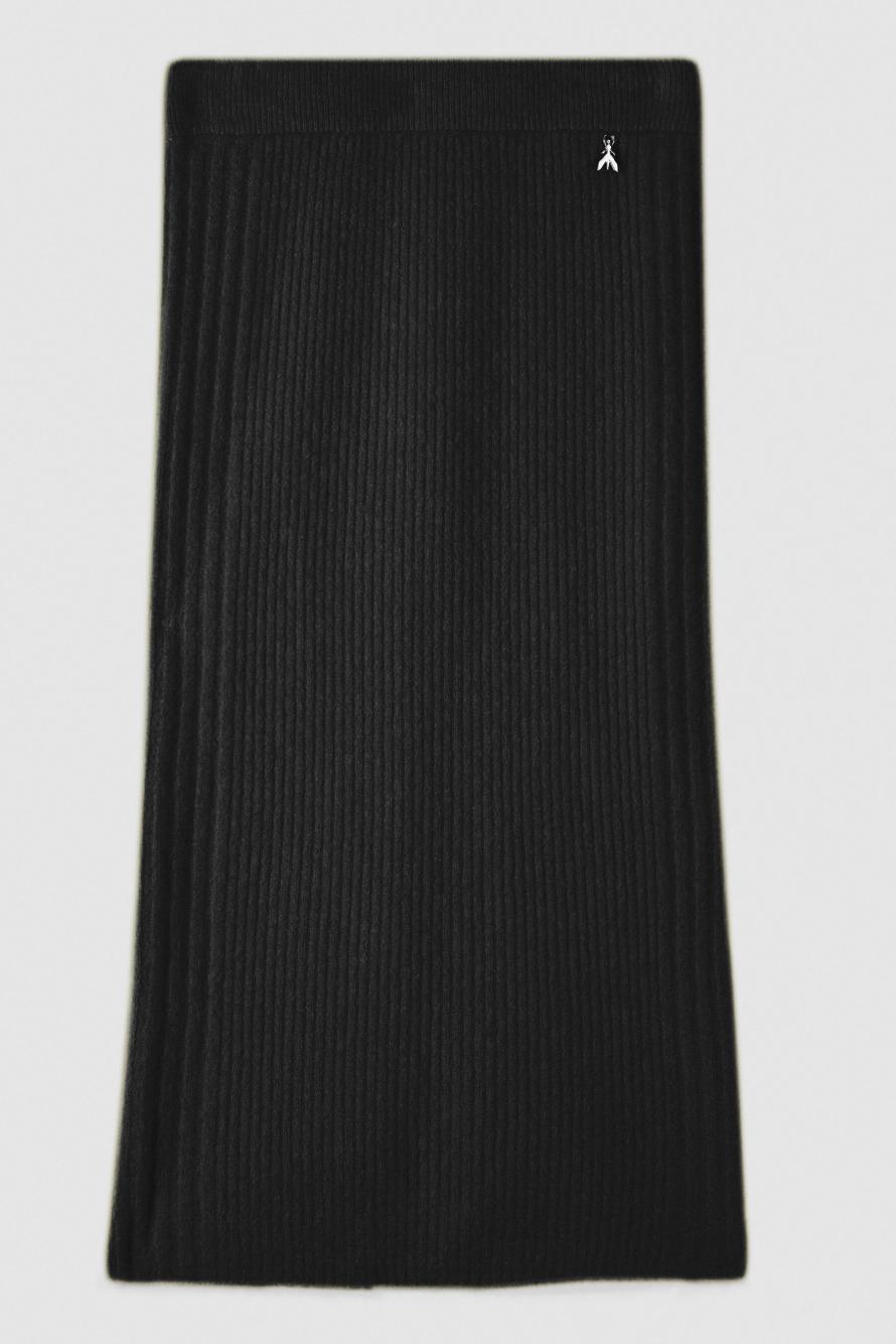 Knitted midi skirt with slit, Black, Patrizia Pepe