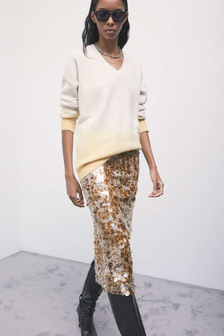 Sequined midi skirt, Gold, Patrizia Pepe