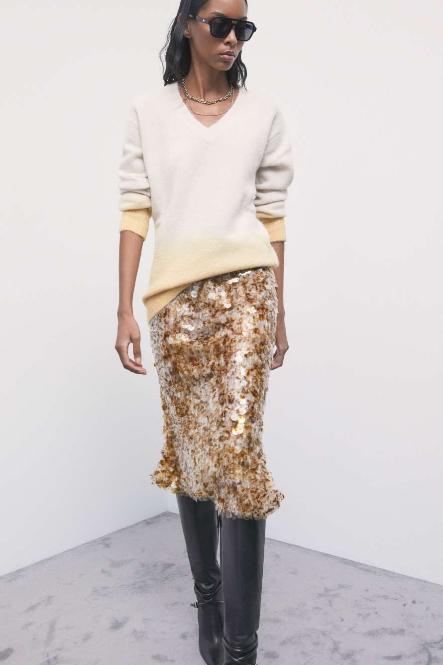 Sequined midi skirt, Gold, Patrizia Pepe