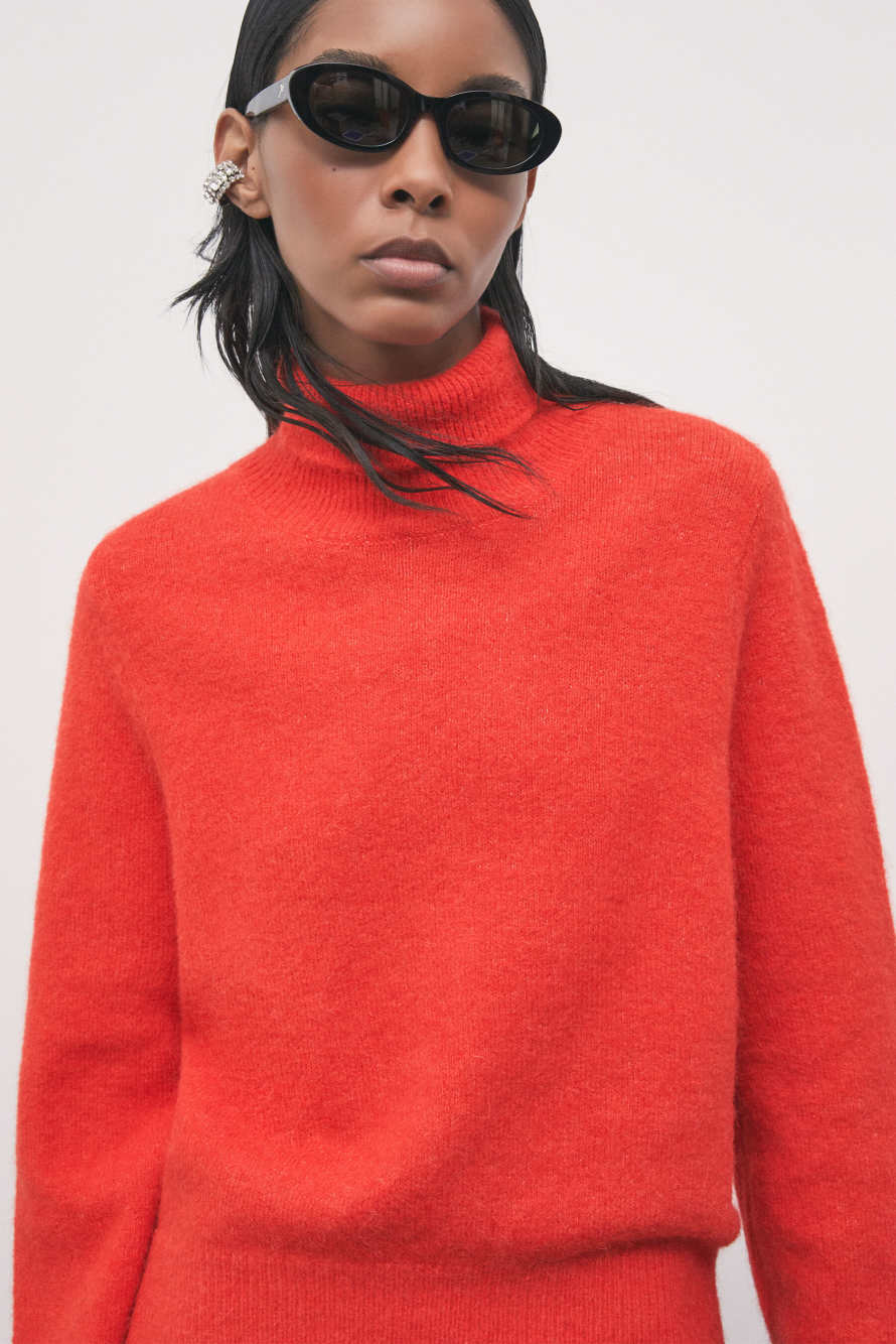 Jersey de cuello alto de fibra mixta, Naranja