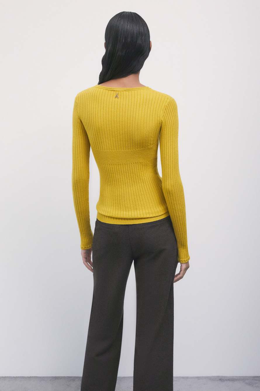 Jersey slim fit de canal&eacute;, Amarillo