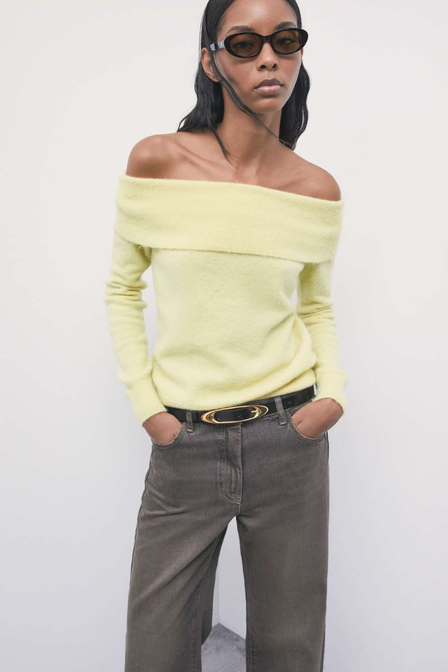 Jersey con hombros descubiertos, Amarillo