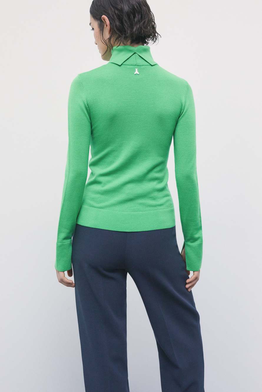 Jersey de cuello alto de lana ajustado, Verde