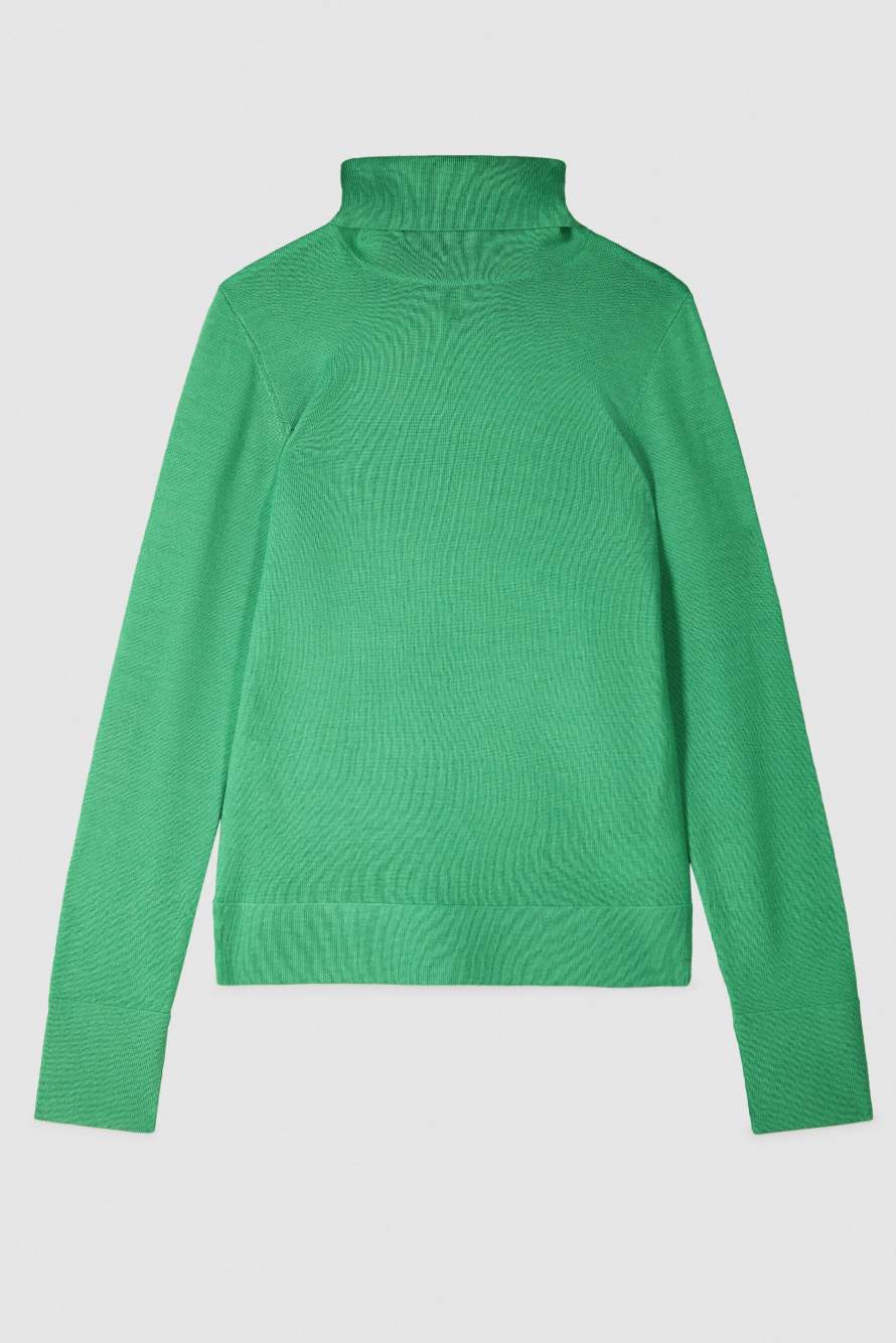 Jersey de cuello alto de lana ajustado, Verde
