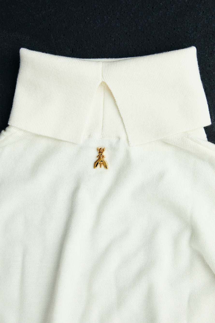 Jersey de cuello alto de lana ajustado, Blanco