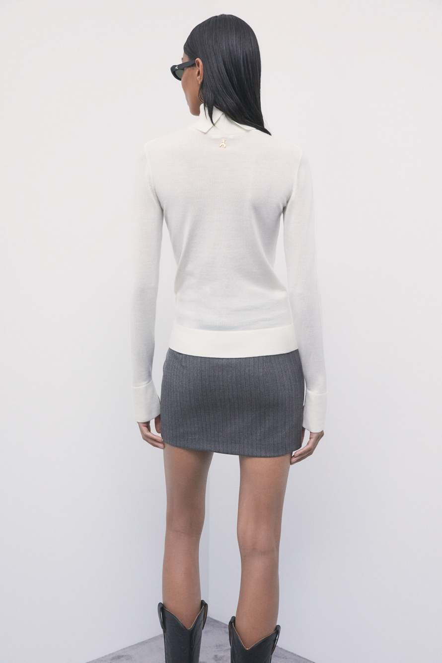 Jersey de cuello alto de lana ajustado, Blanco