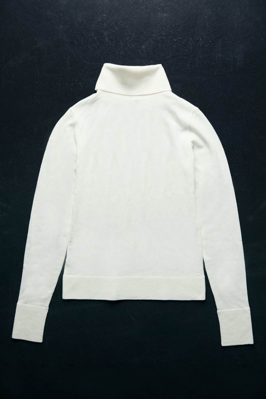Jersey de cuello alto de lana ajustado, Blanco