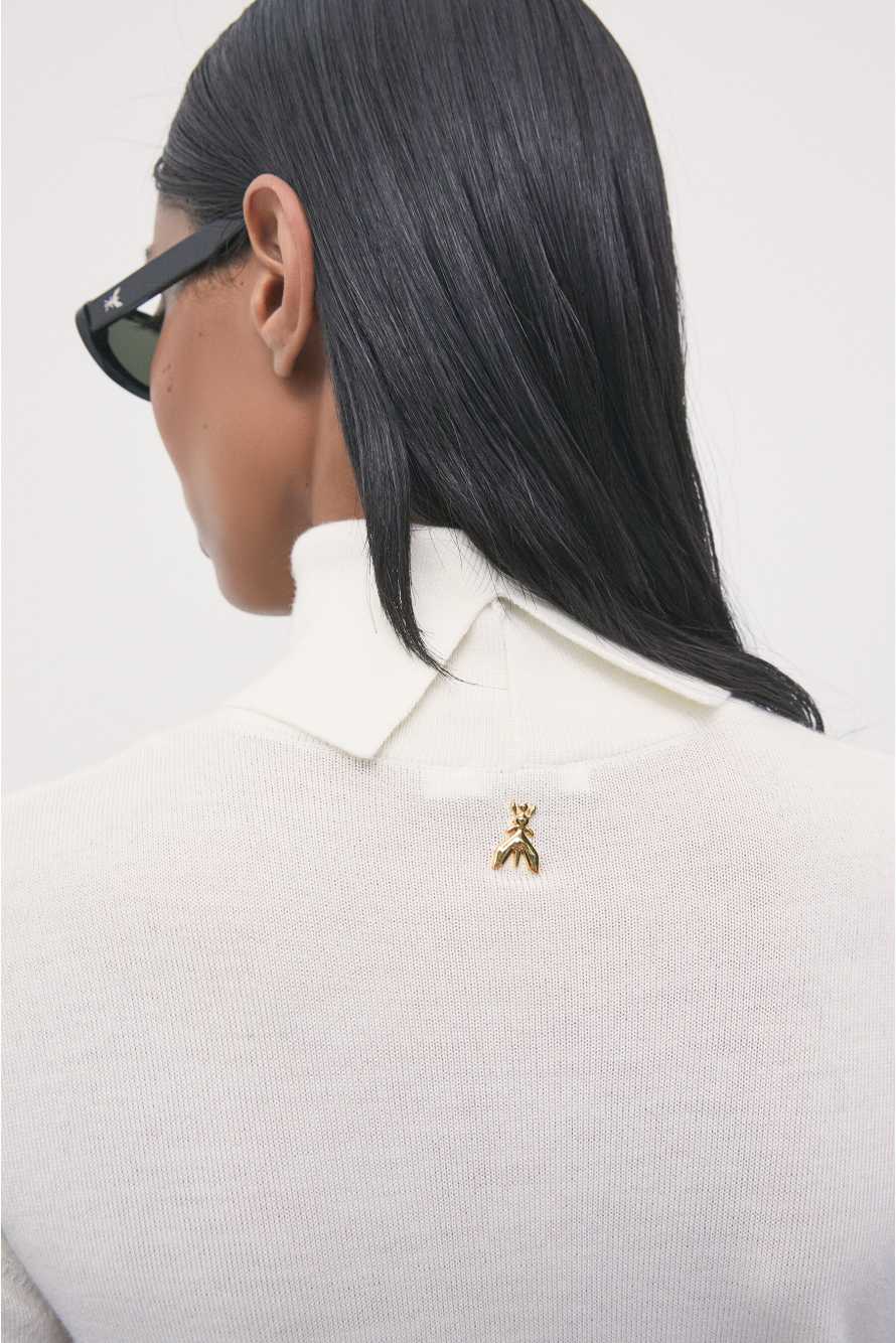 Jersey de cuello alto de lana ajustado, Blanco