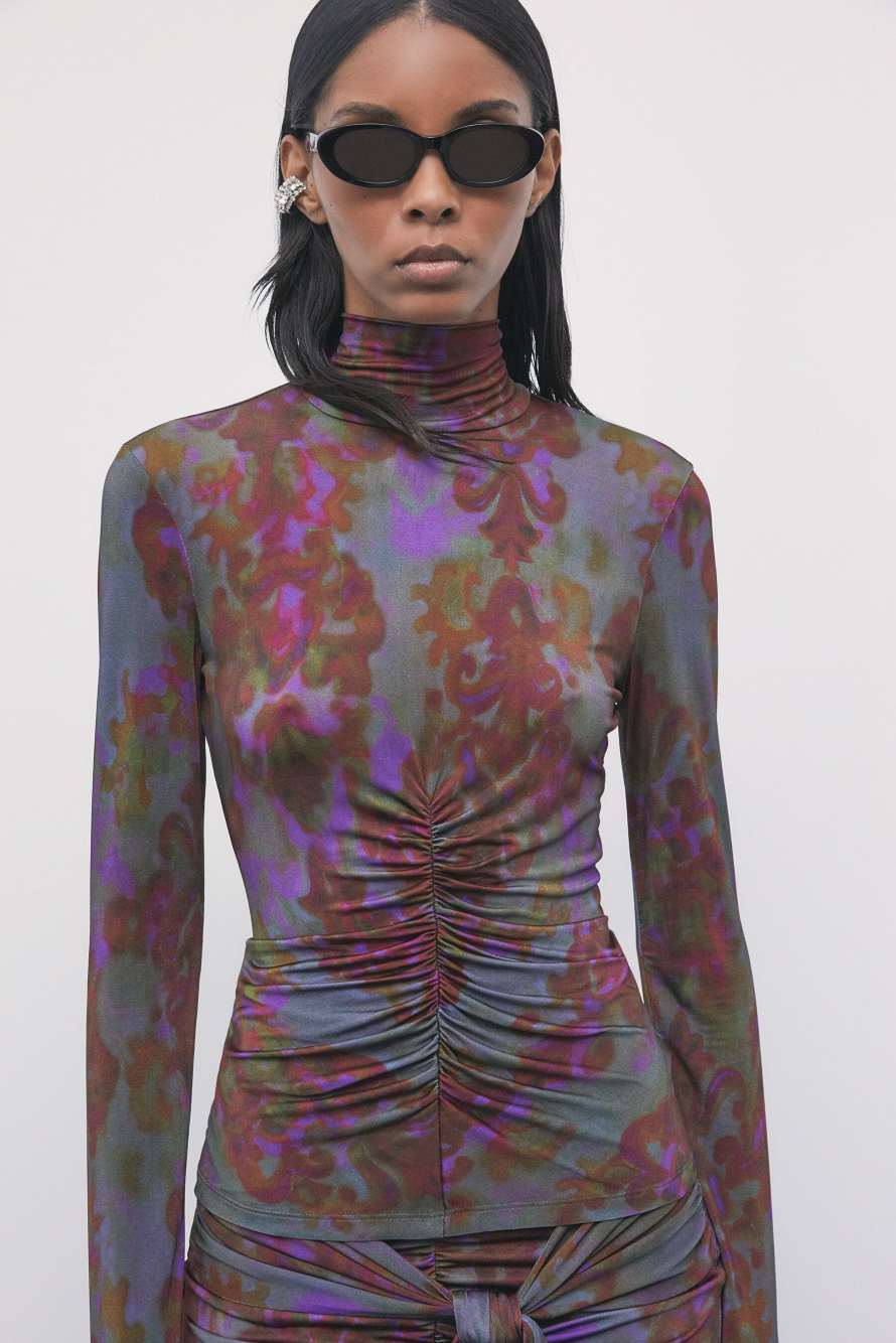 Draped jersey top with print, Abstract Fantasy, Patrizia Pepe