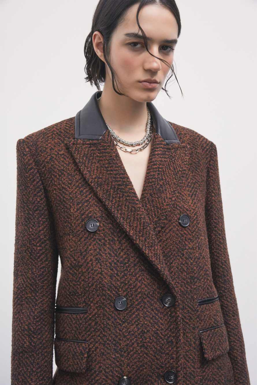 Long wool-blend boucl&eacute; coat, Brown, Patrizia Pepe