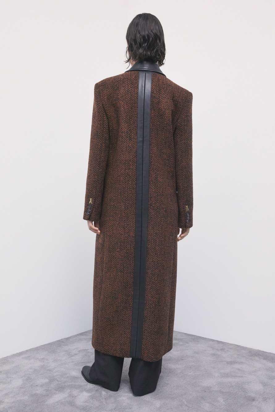 Long wool-blend boucl&eacute; coat, Brown, Patrizia Pepe