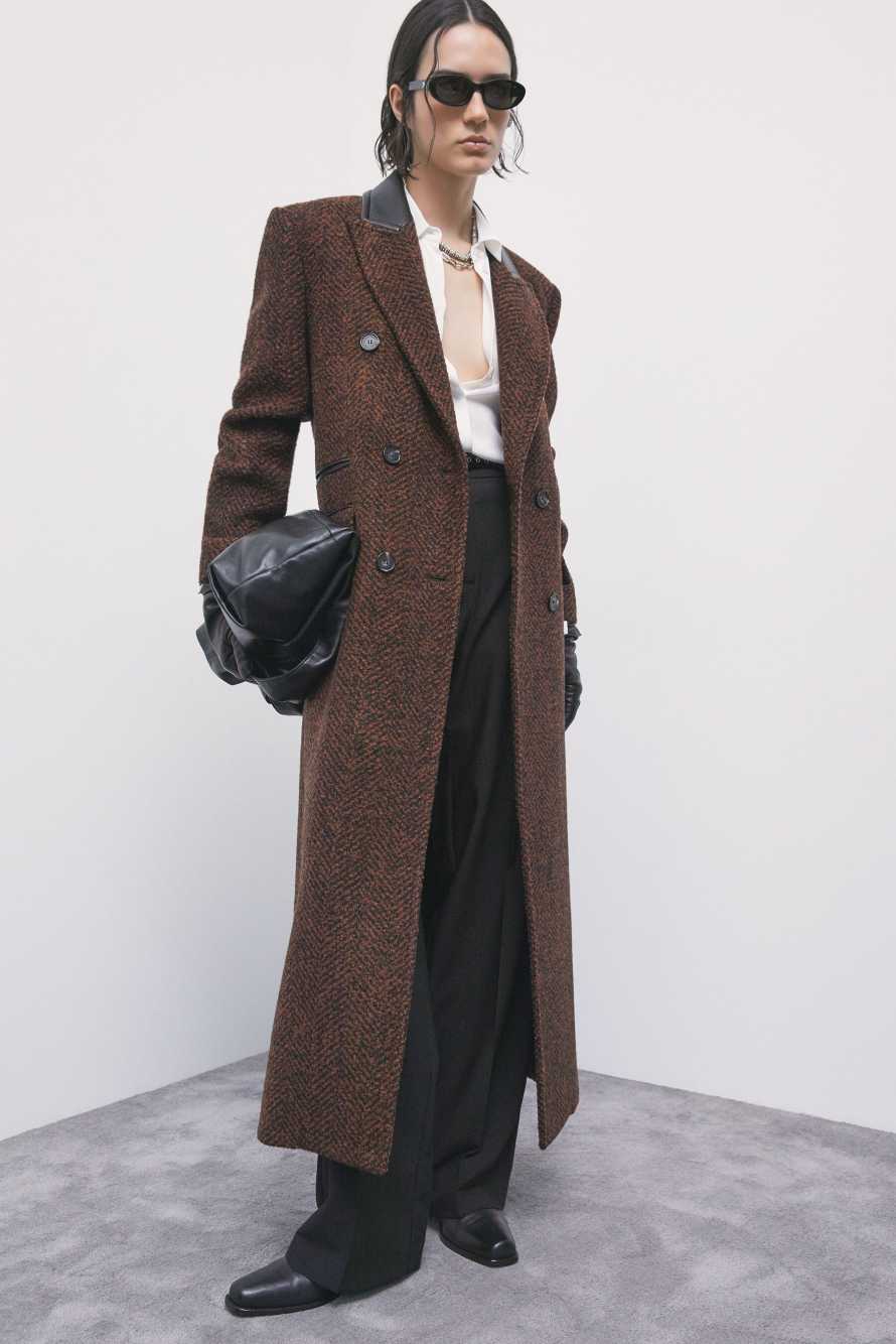 Long wool-blend boucl&eacute; coat, Brown, Patrizia Pepe