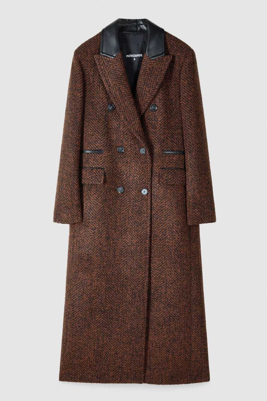 Long wool-blend boucl&eacute; coat, Brown, Patrizia Pepe