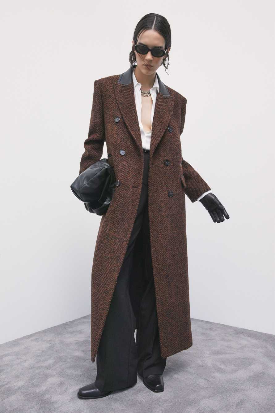 Long wool-blend boucl&eacute; coat, Brown, Patrizia Pepe