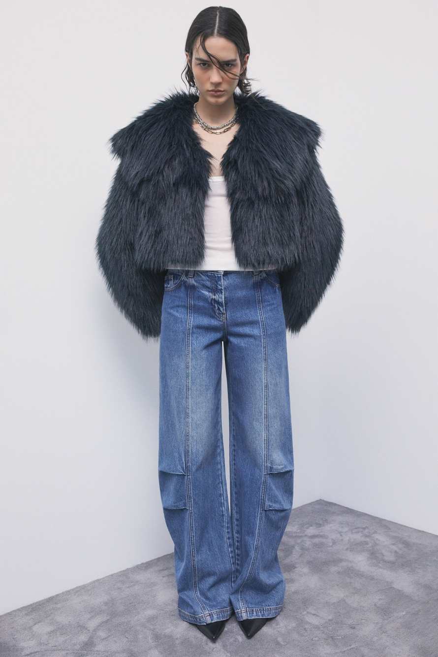 Kurze Oversize-Jacke aus flauschigem Material, Blau, Patrizia Pepe