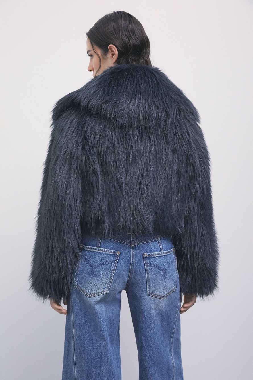 Kurze Oversize-Jacke aus flauschigem Material, Blau, Patrizia Pepe