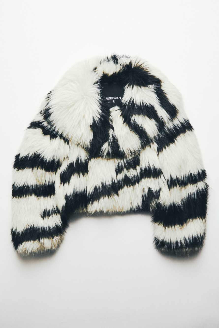 Short fluffy jacket with zebra pattern, Abstract Fantasy, Patrizia Pepe