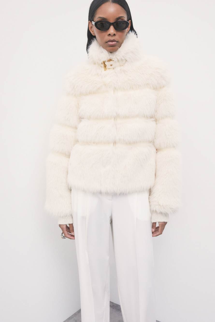 Kurze flauschige Jacke, Wei&szlig;, Patrizia Pepe