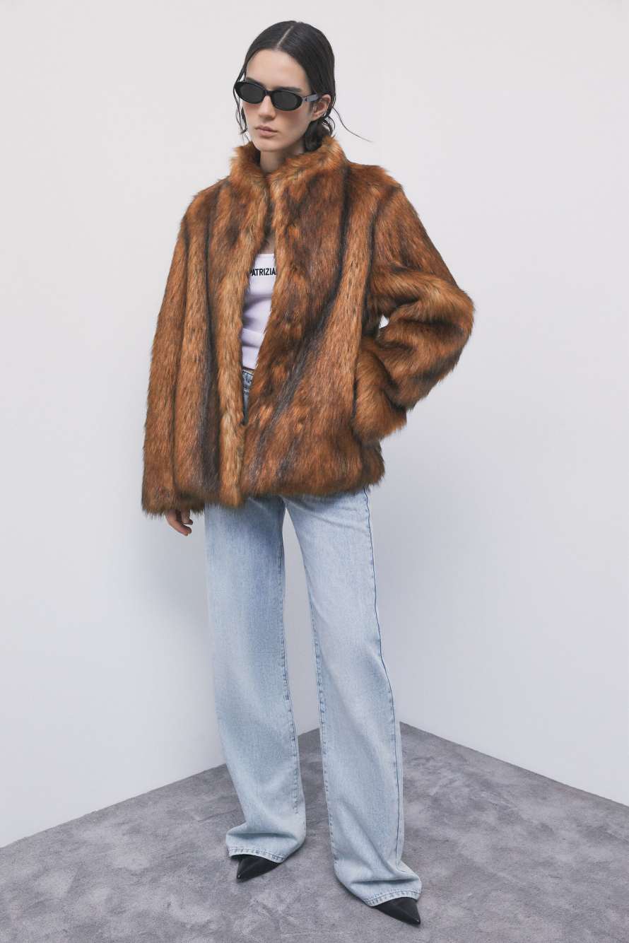 Short fluffy jacket, Brown, Patrizia Pepe