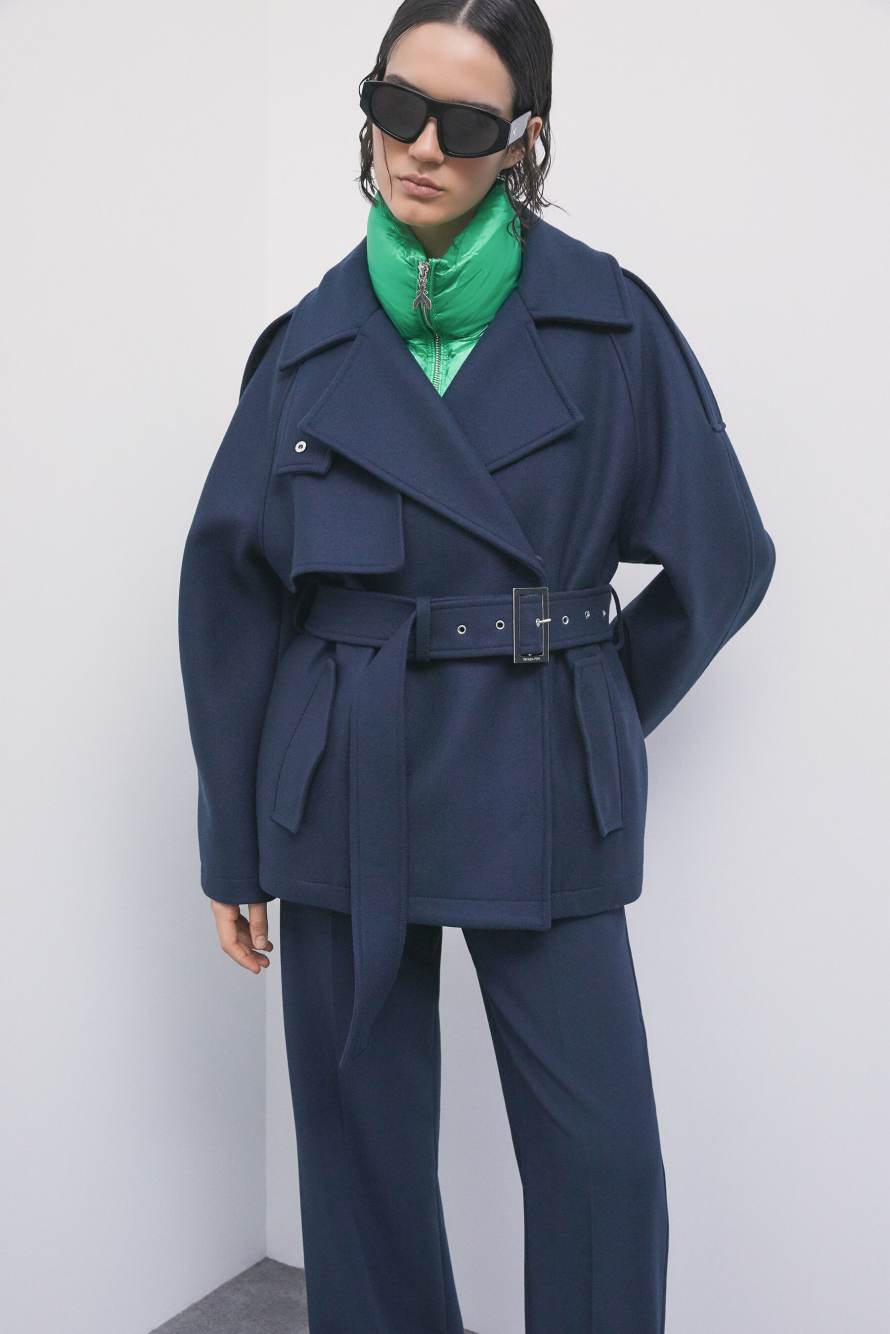 2-in-1-Mantel aus Woll-Kaschmir-Mix, Blau/Gr&uuml;n, Patrizia Pepe