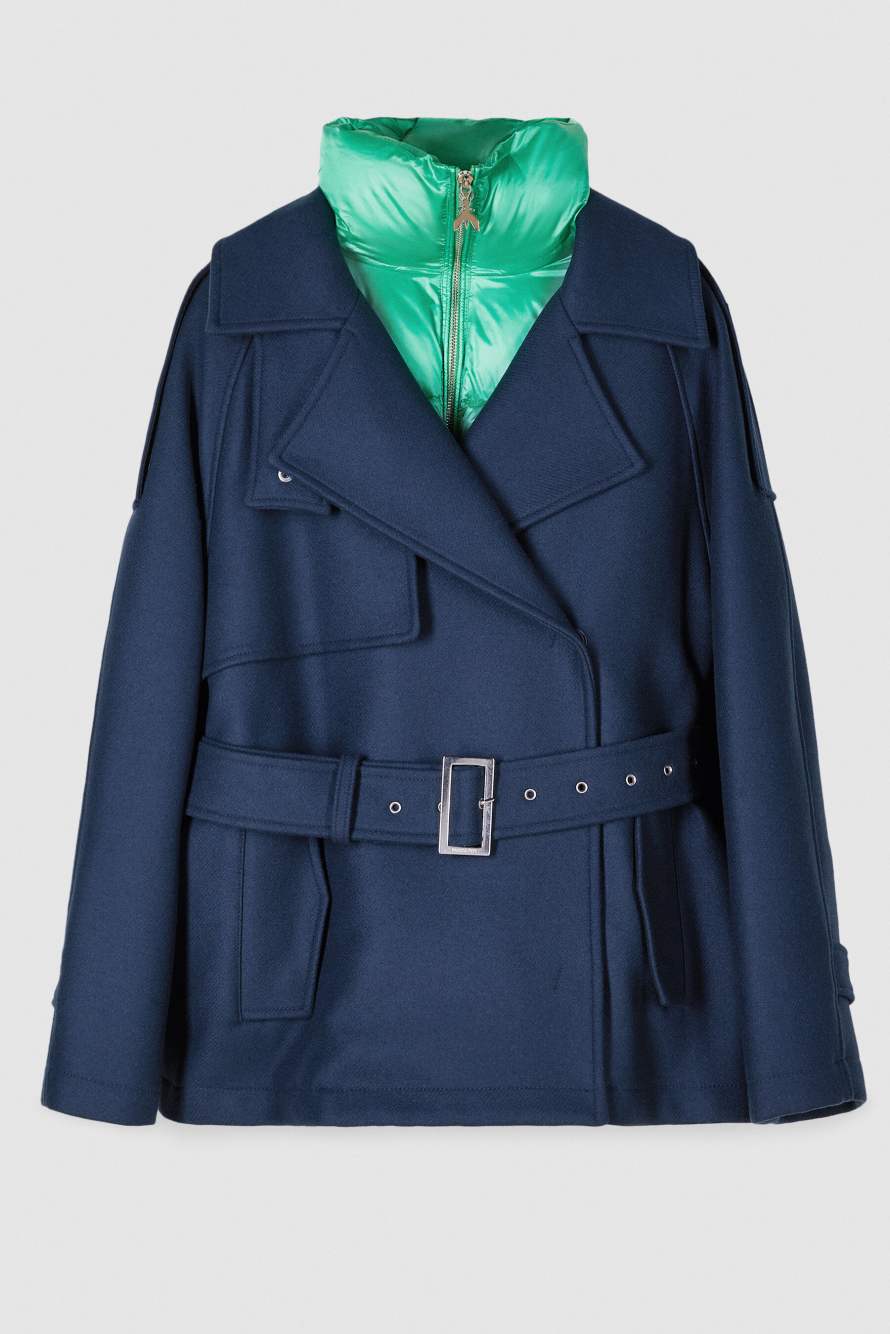 2-in-1-Mantel aus Woll-Kaschmir-Mix, Blau/Gr&uuml;n, Patrizia Pepe