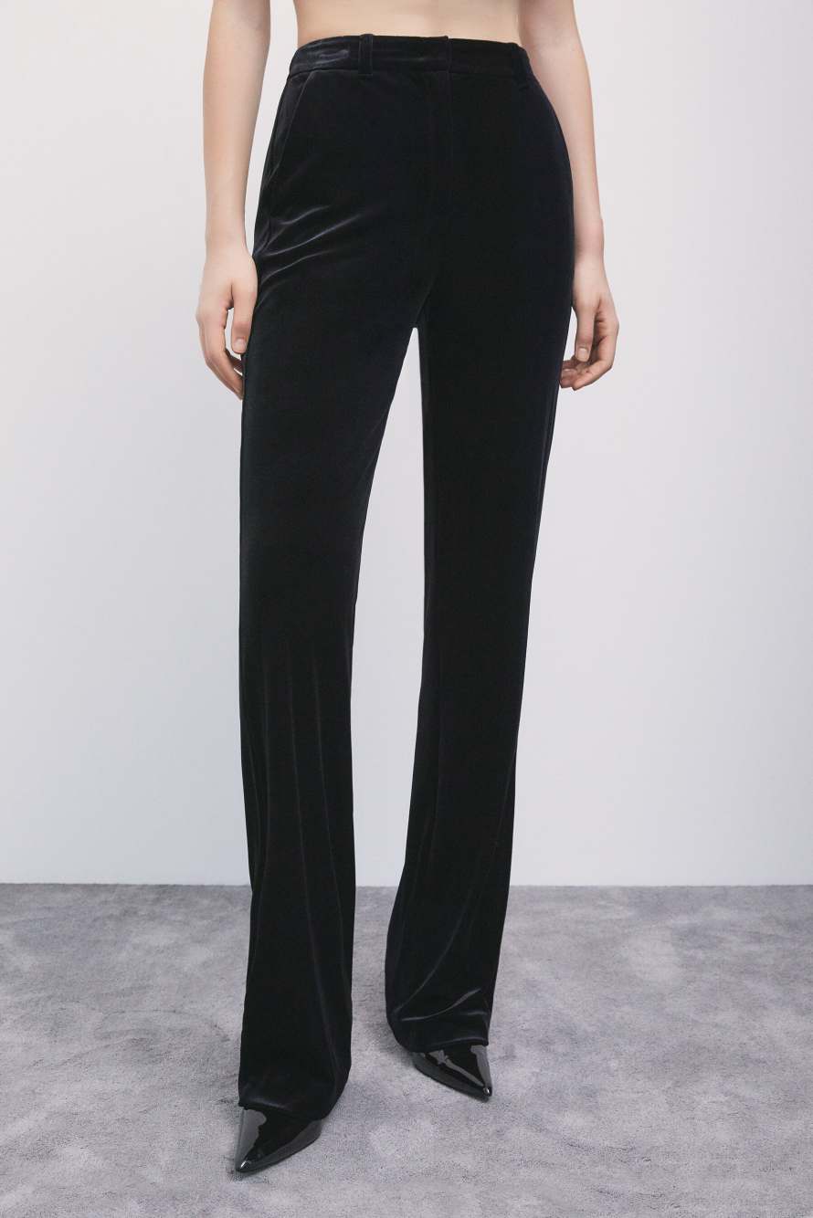 Pantalon droit en velours stretch, Noir, Patrizia Pepe