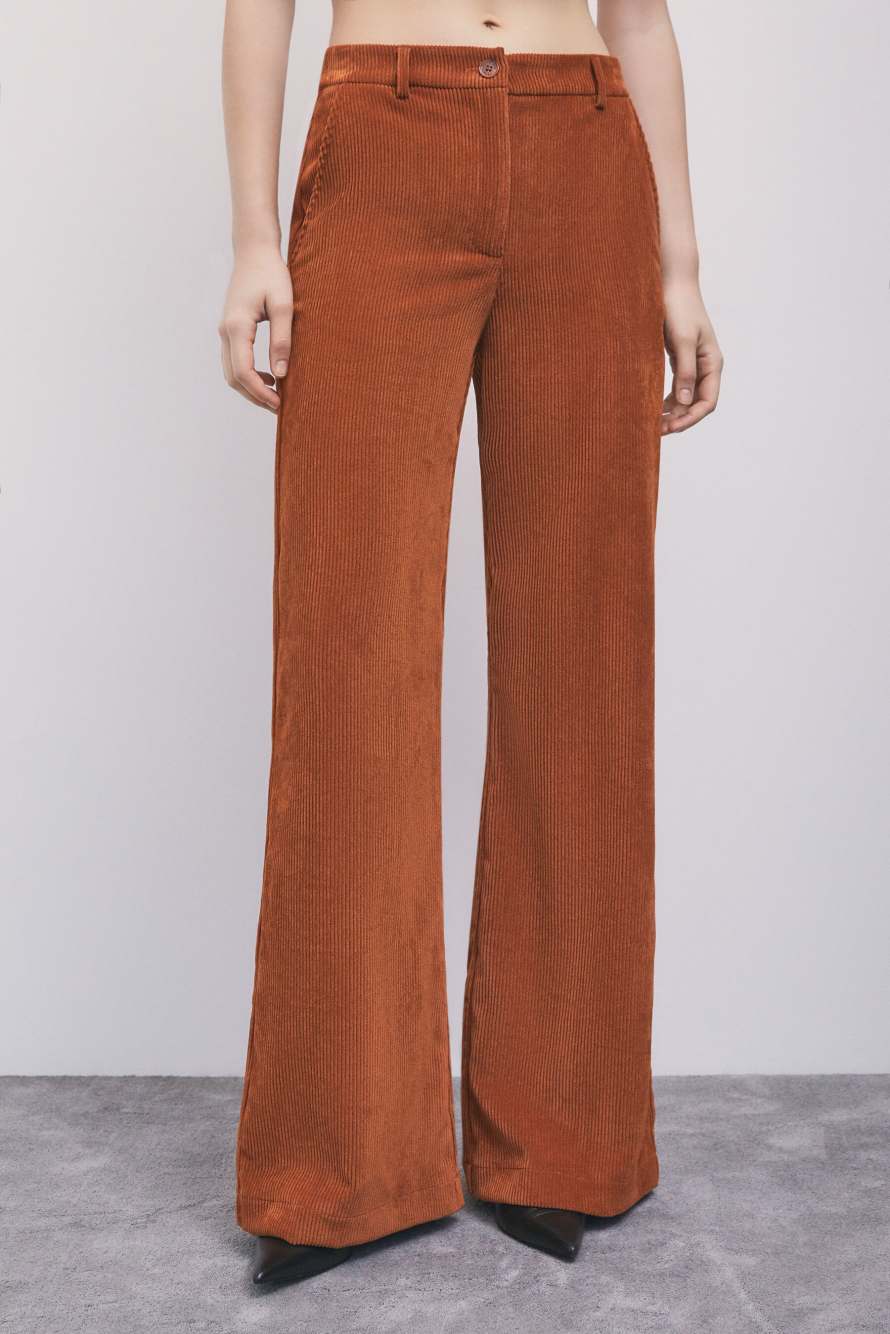 Low-rise fine-corduroy palazzo trousers, Dark orange, Patrizia Pepe