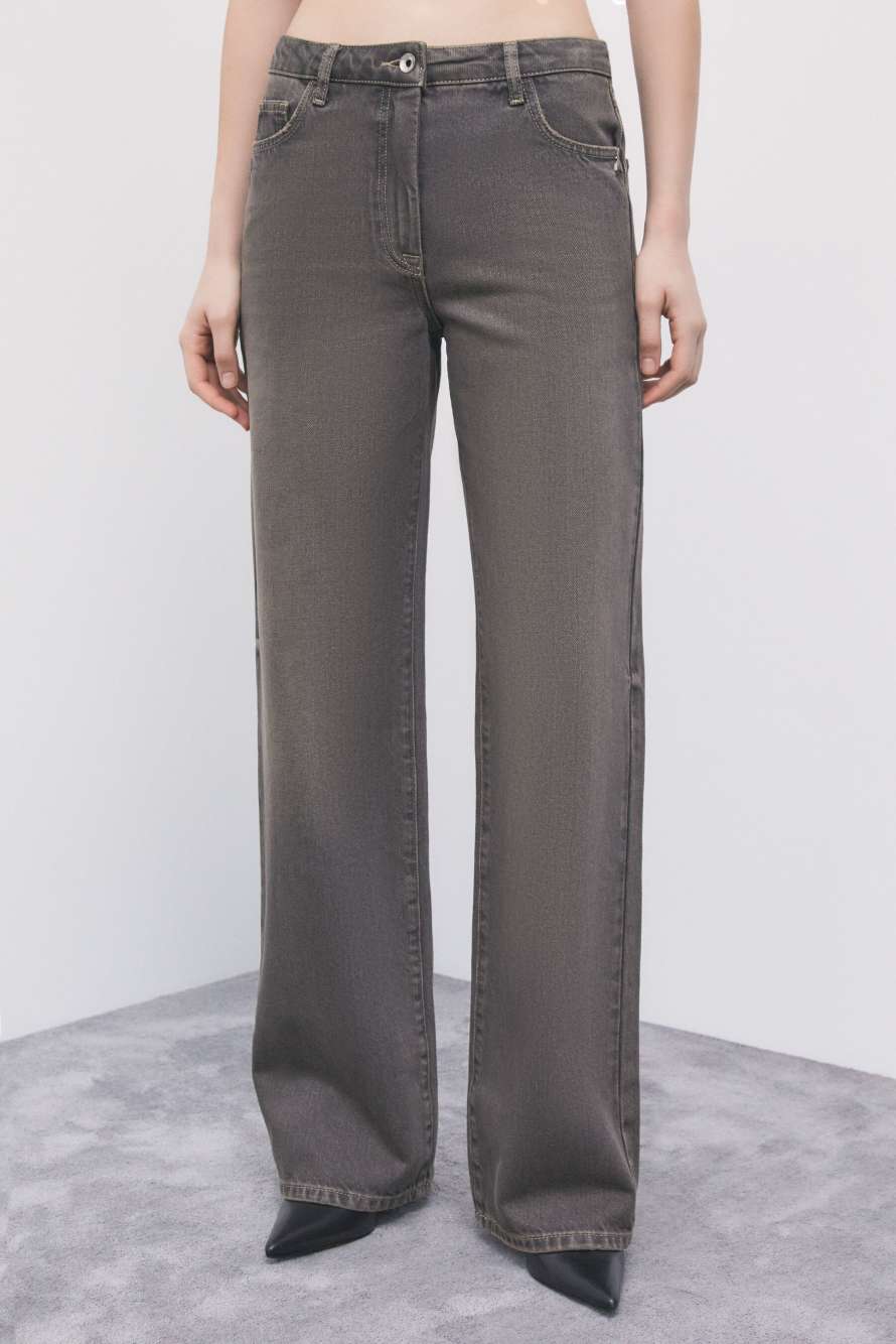 Vaqueros wide leg de tiro bajo, Marr&oacute;n