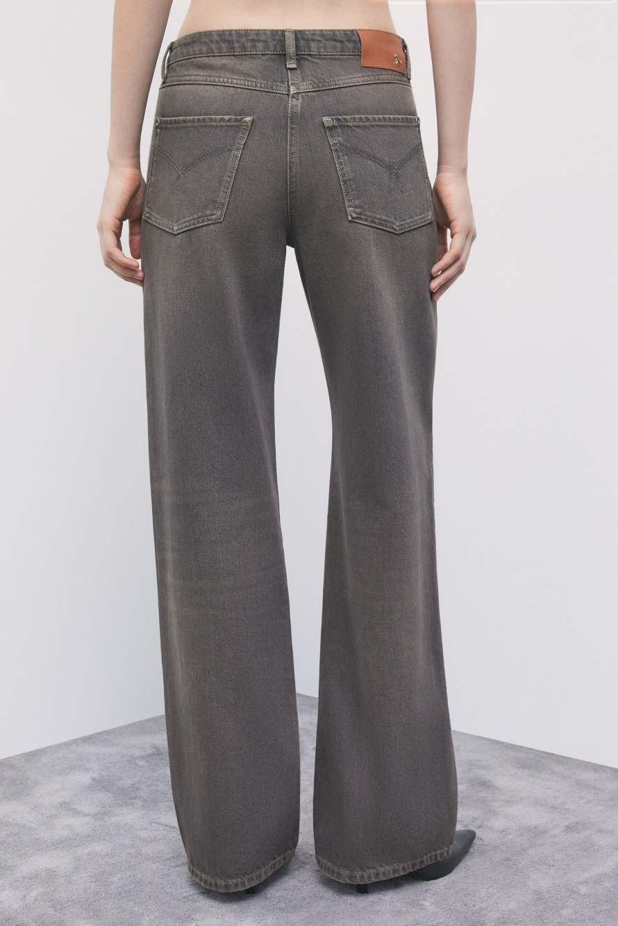 Vaqueros wide leg de tiro bajo, Marr&oacute;n