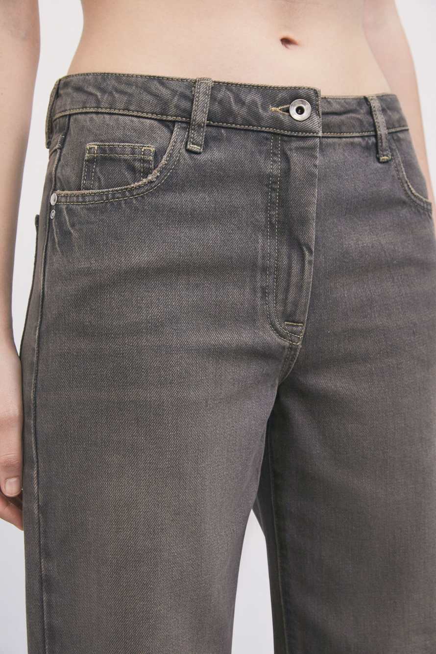 Vaqueros wide leg de tiro bajo, Marr&oacute;n