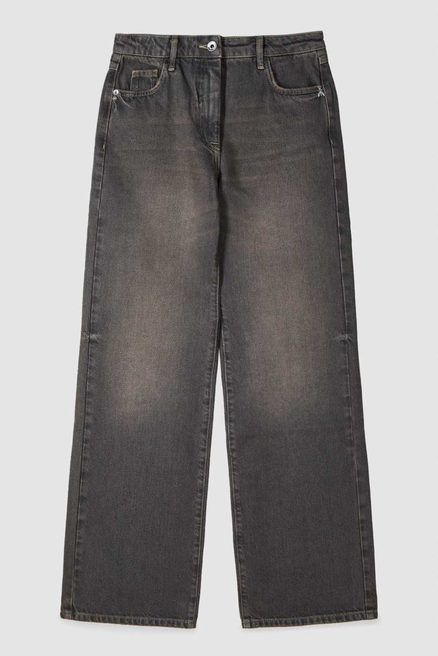 Vaqueros wide leg de tiro bajo, Marr&oacute;n