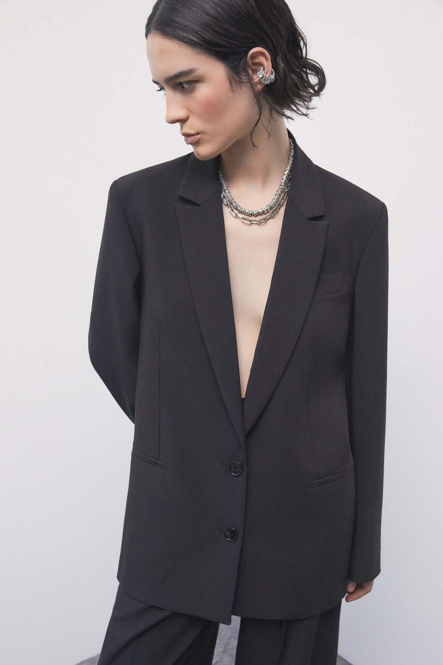 Oversizer zweireihiger Gabardine-Blazer, Schwarz, Patrizia Pepe