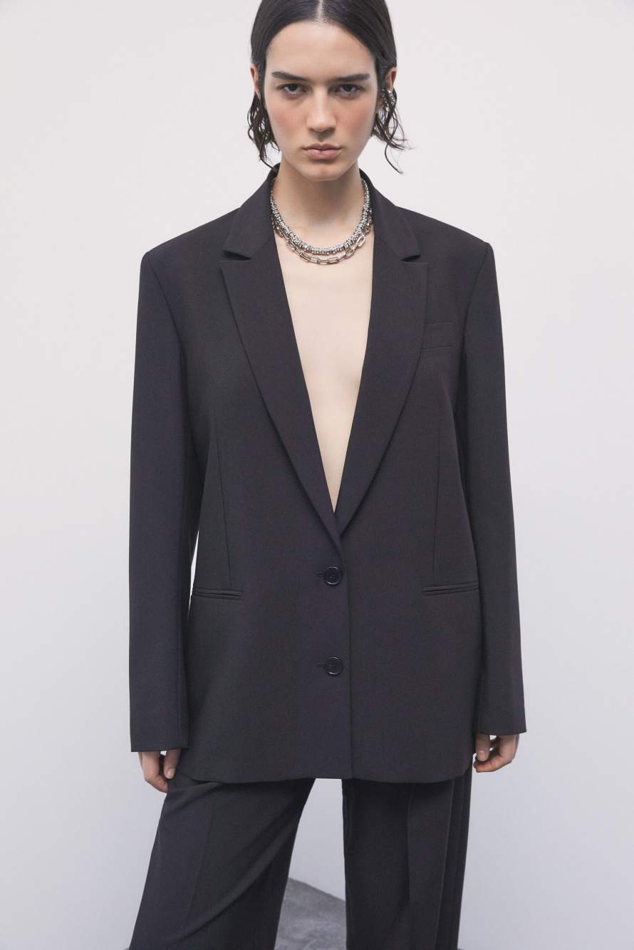 Oversizer zweireihiger Gabardine-Blazer, Schwarz, Patrizia Pepe