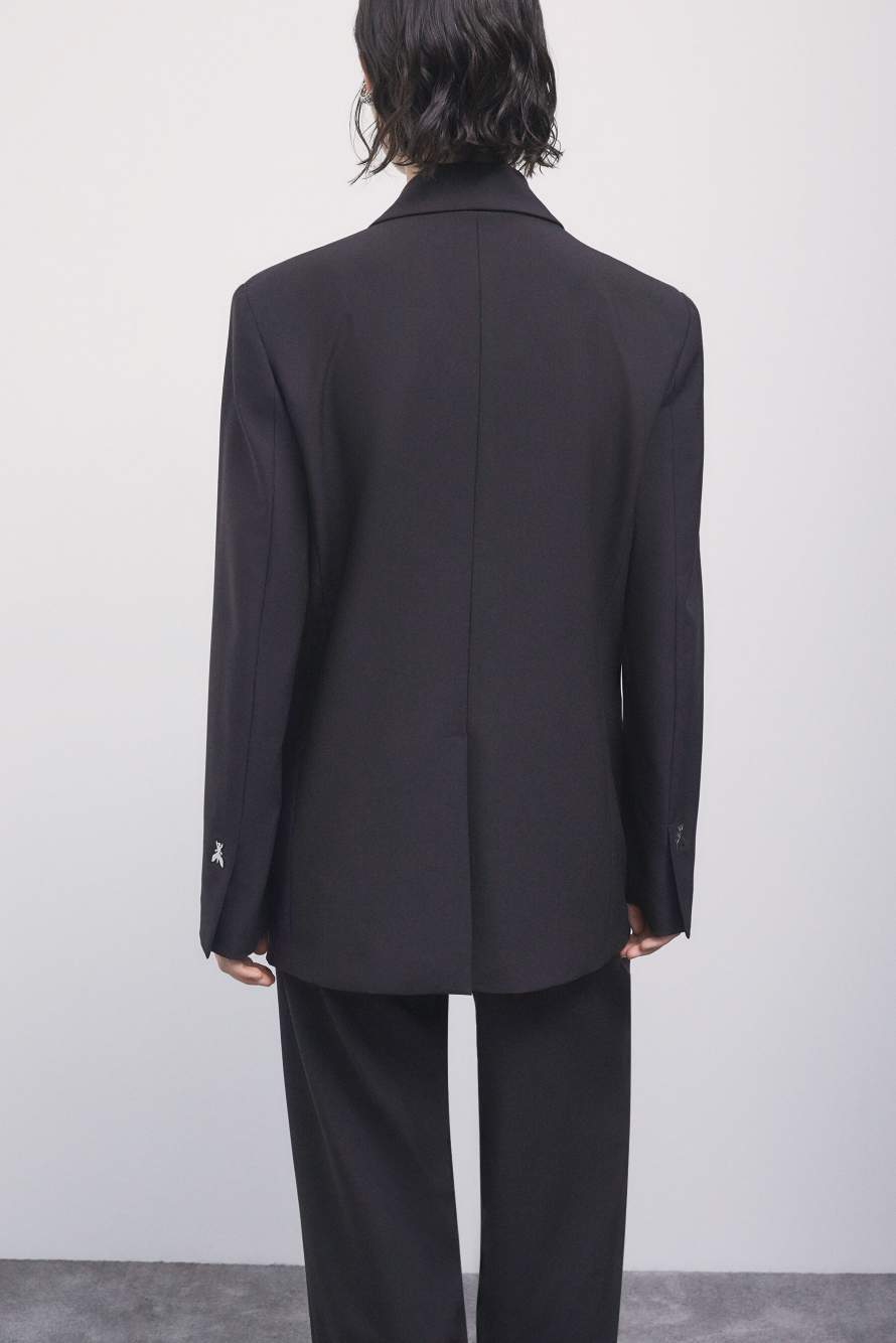 Oversizer zweireihiger Gabardine-Blazer, Schwarz, Patrizia Pepe