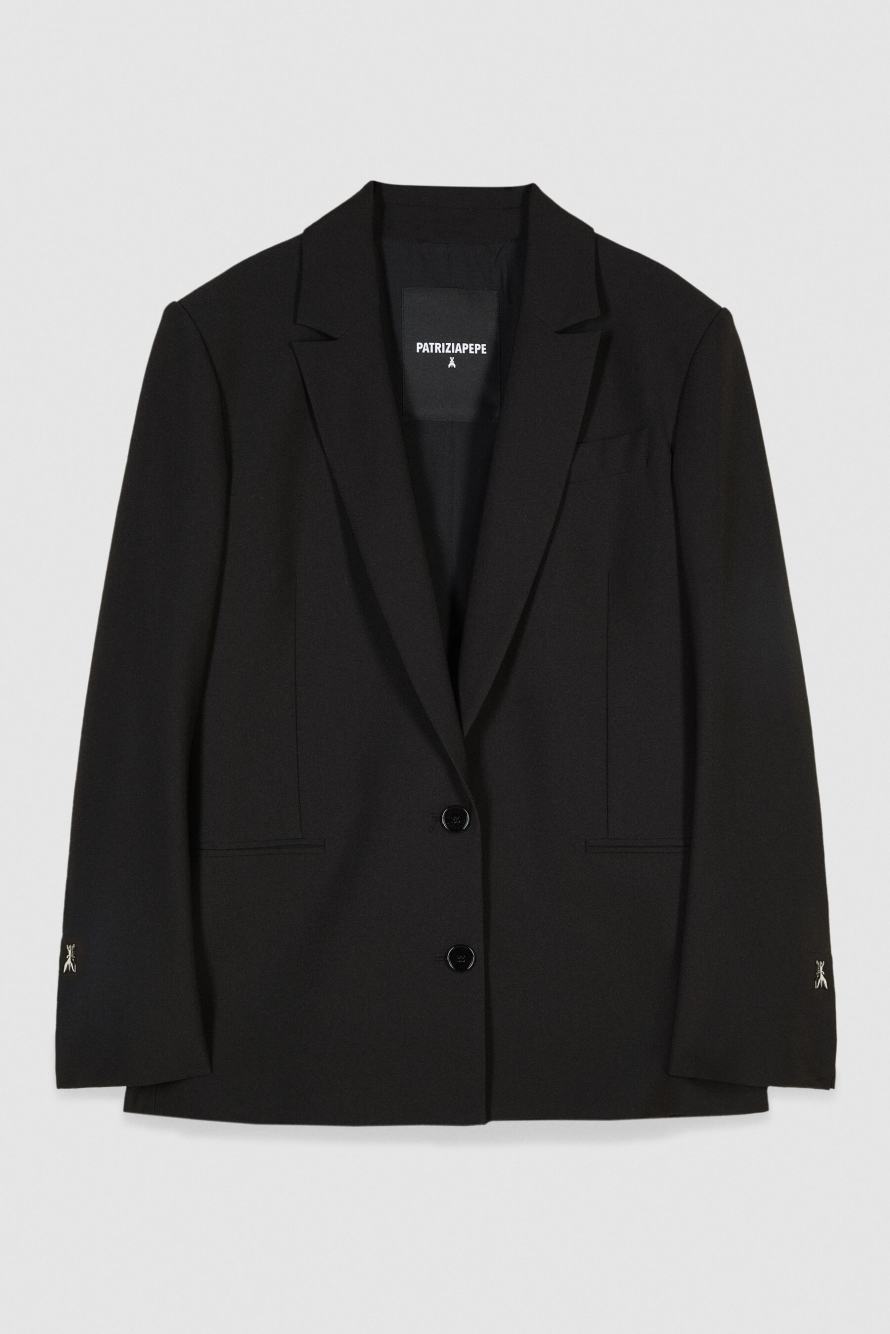 Oversizer zweireihiger Gabardine-Blazer, Schwarz, Patrizia Pepe