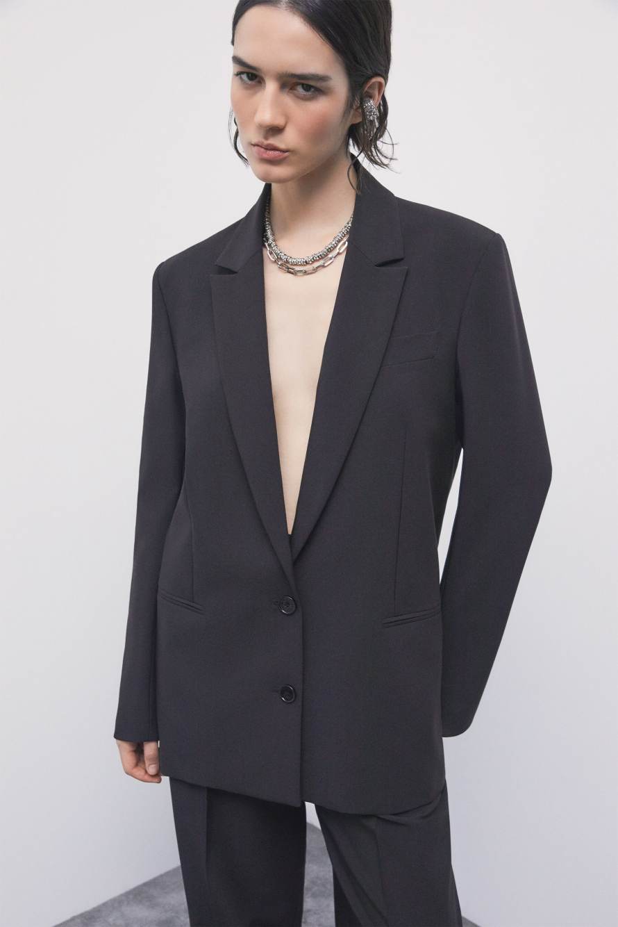 Oversizer zweireihiger Gabardine-Blazer, Schwarz, Patrizia Pepe