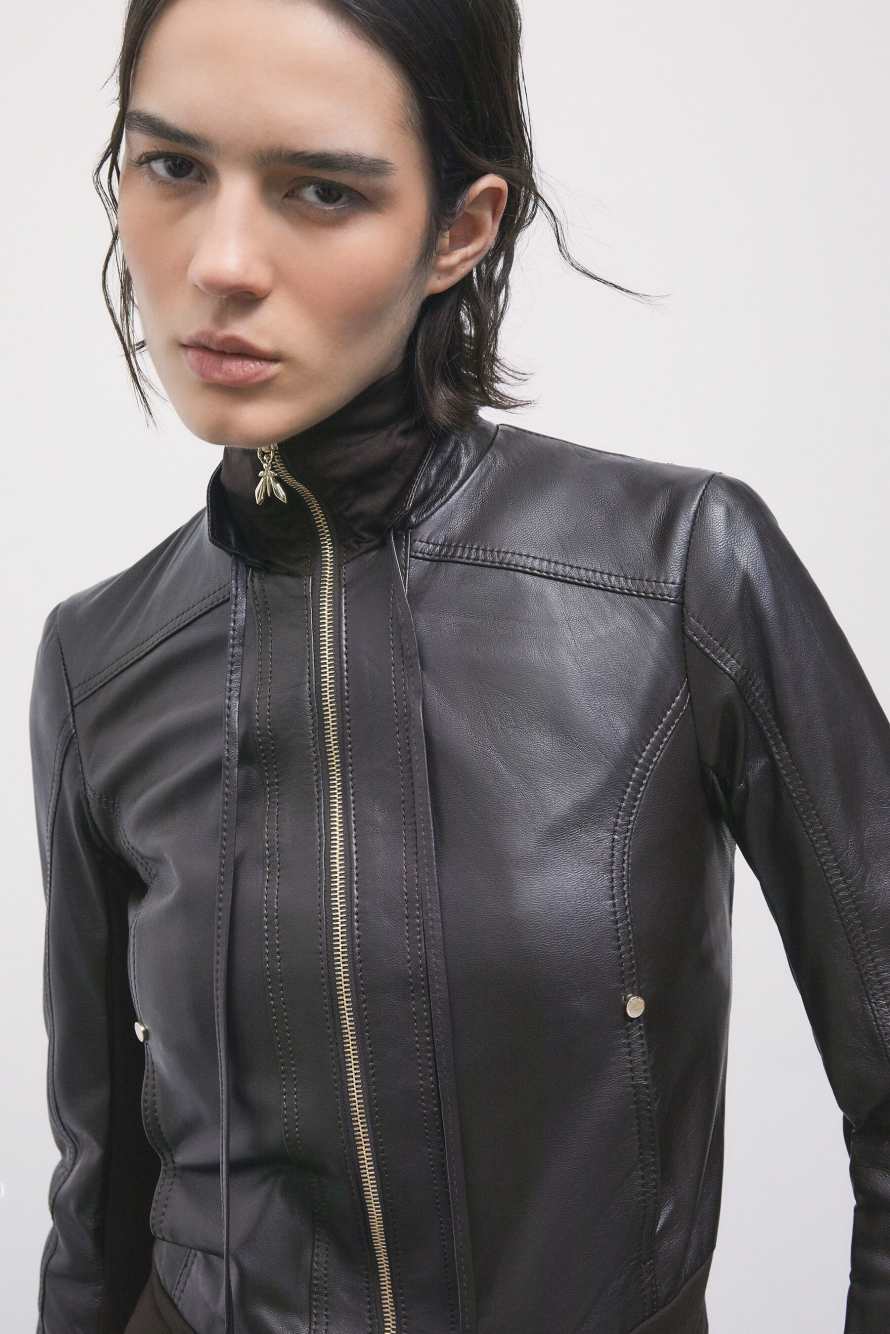 Leather blouson jacket, Dark brown, Patrizia Pepe