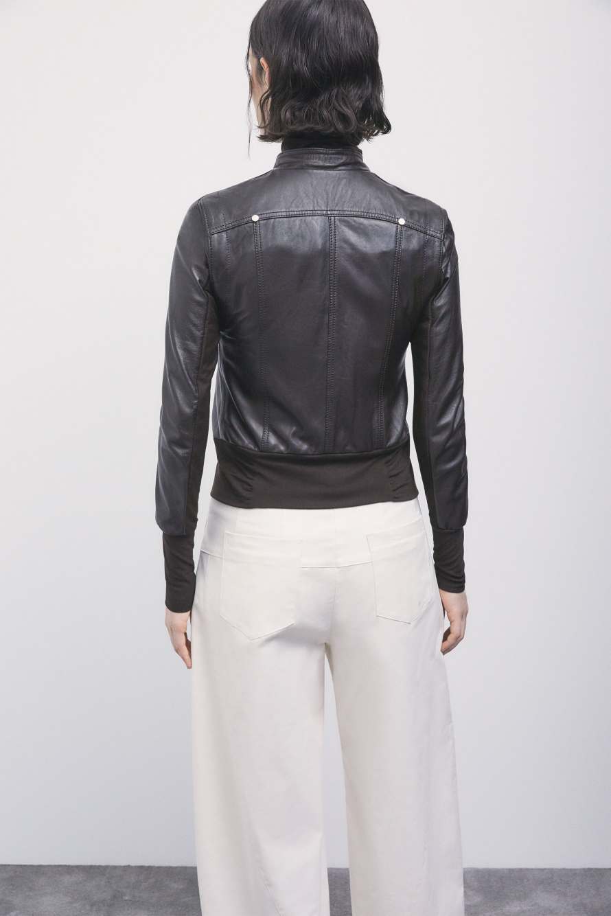 Leather blouson jacket, Dark brown, Patrizia Pepe