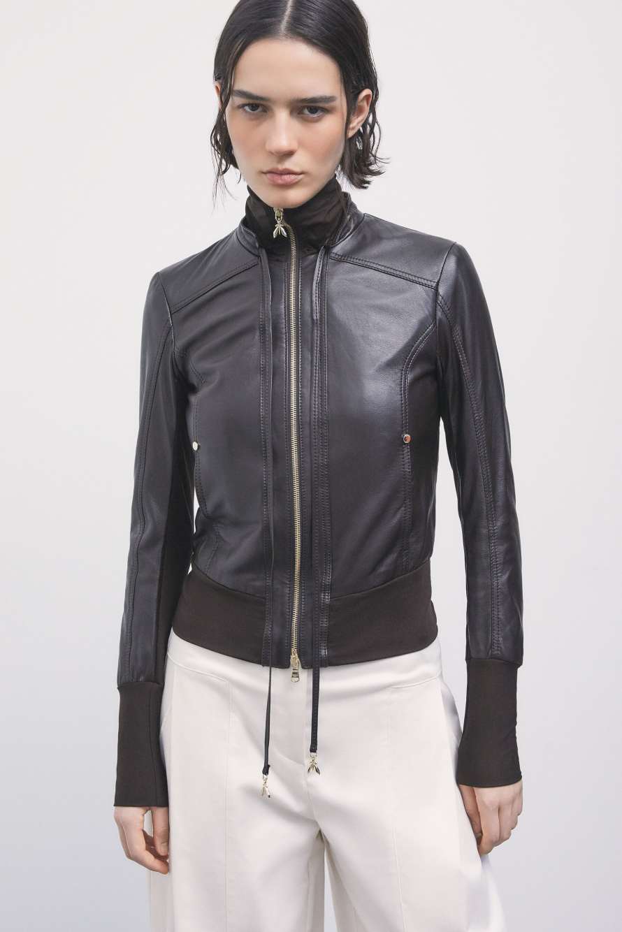 Leather blouson jacket, Dark brown, Patrizia Pepe