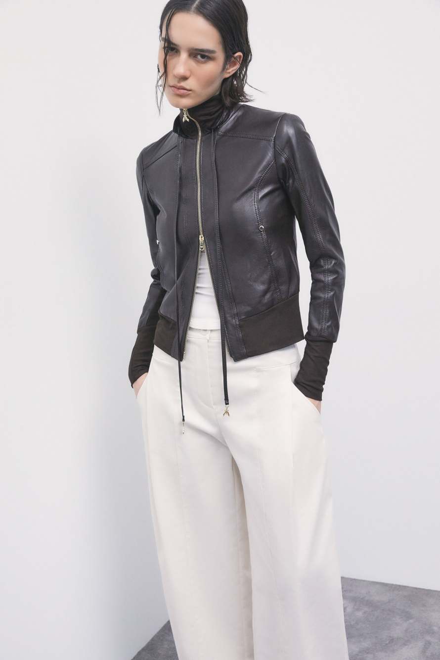 Leather blouson jacket, Dark brown, Patrizia Pepe