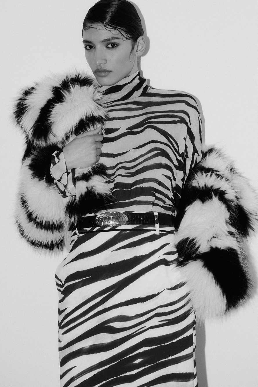 Short fluffy jacket with zebra pattern, Abstract Fantasy, Patrizia Pepe