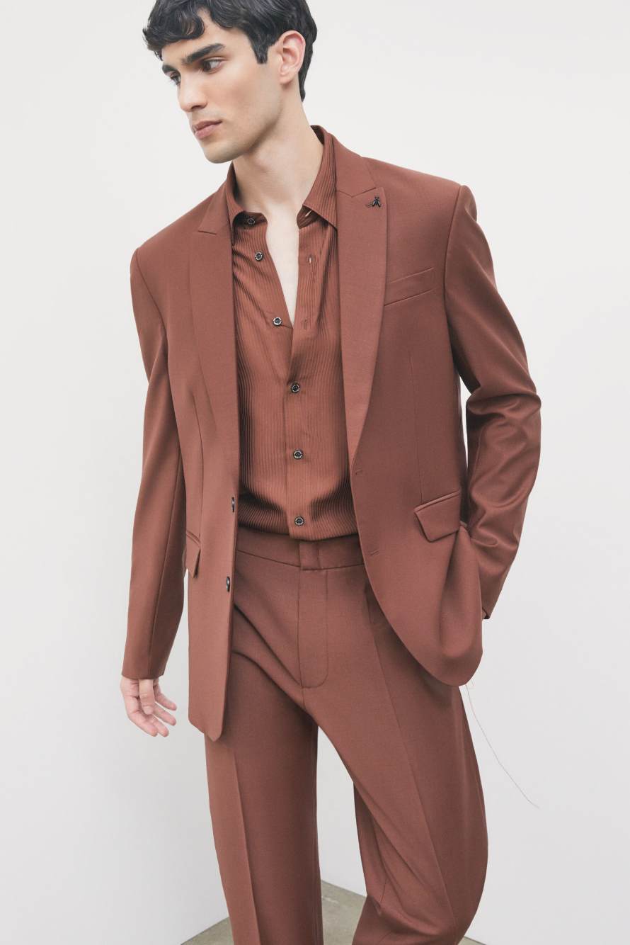Chemise jacquard en serg&eacute; de viscose, Marron, Patrizia Pepe